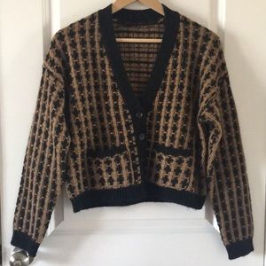 RED Valentino Black and Brown Checkered Cardigan
